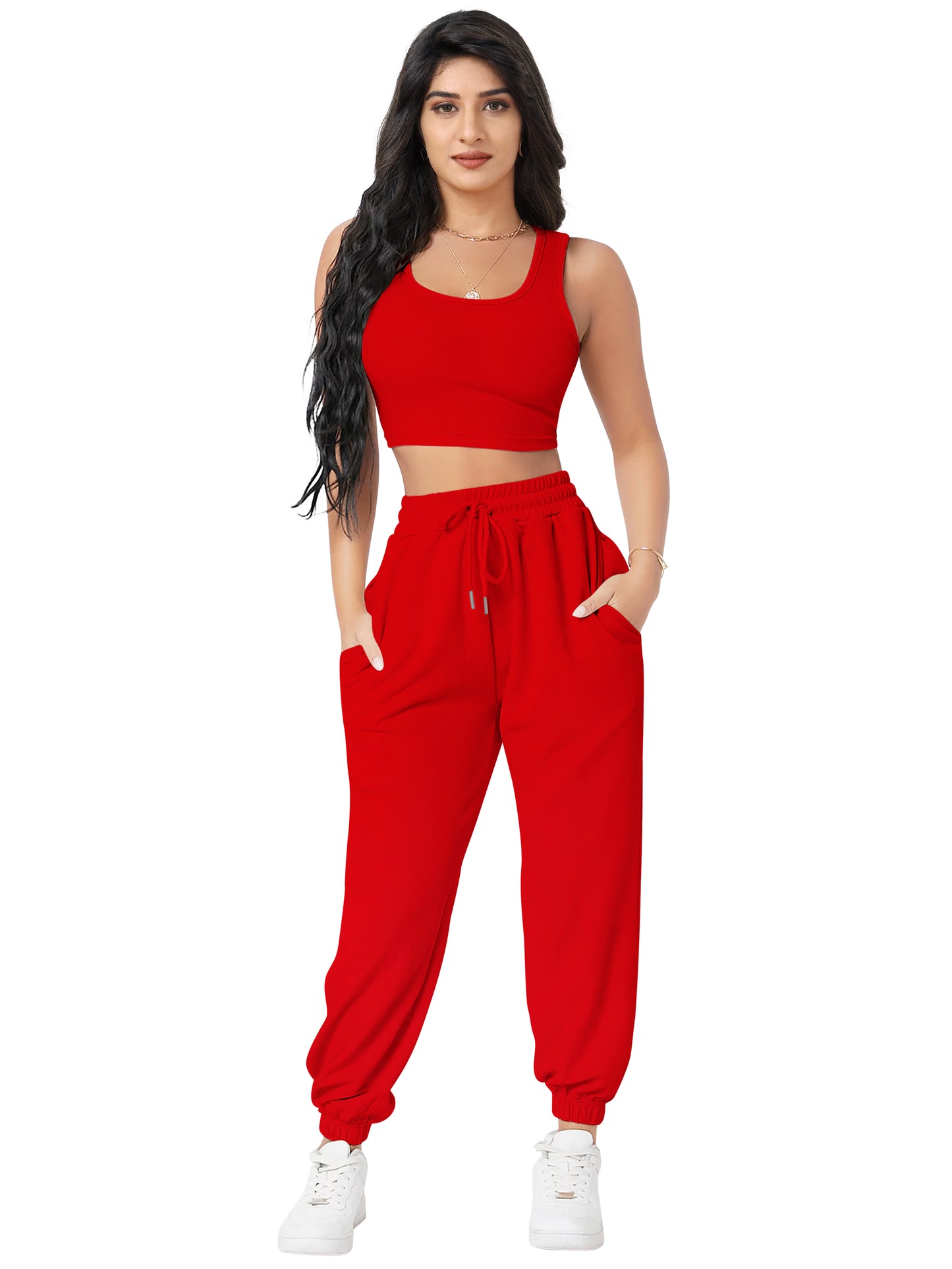 Crop Top & Jogger Cord Set DD 13 - Red