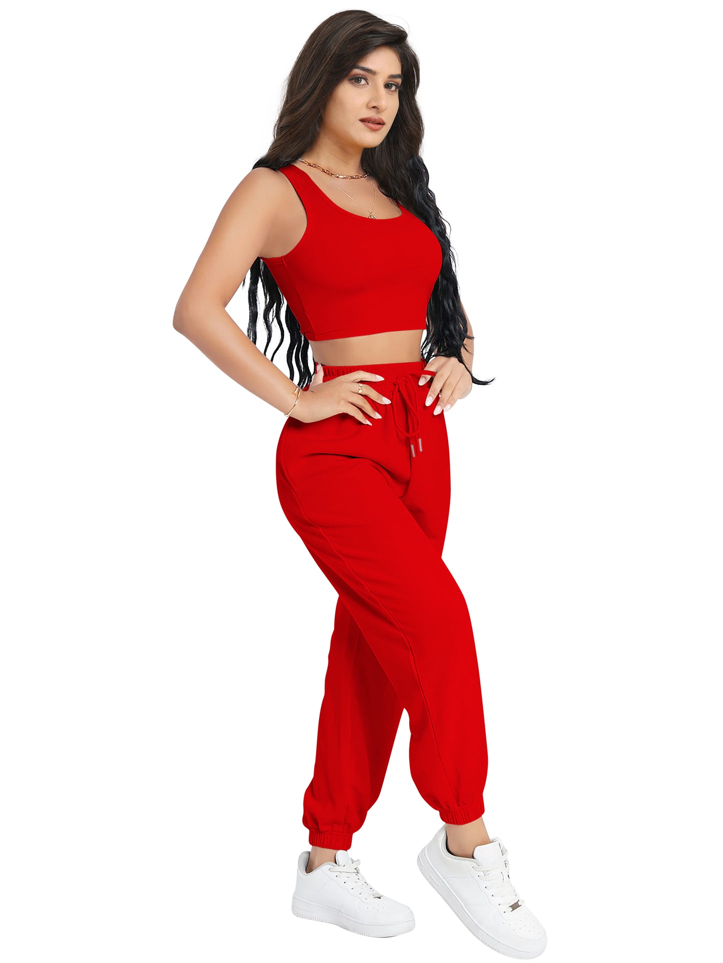 Crop Top & Jogger Cord Set DD 13 - Red
