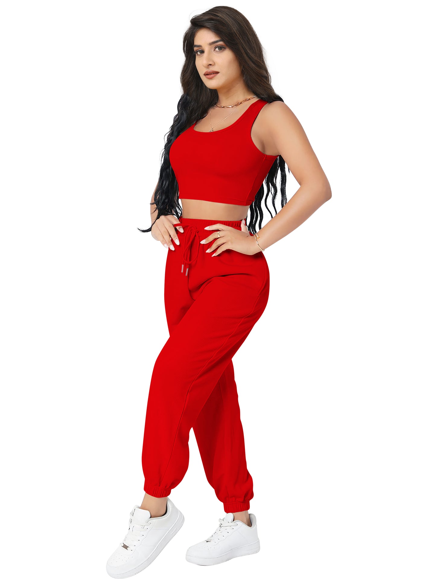 Crop Top & Jogger Cord Set DD 13 - Red