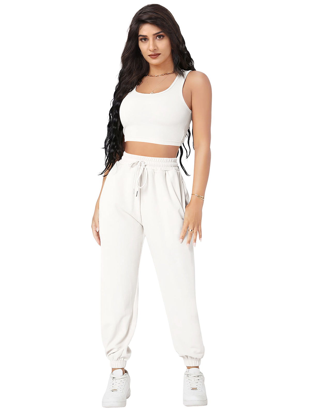 Crop Top & Jogger Cord Set DD 13 - White