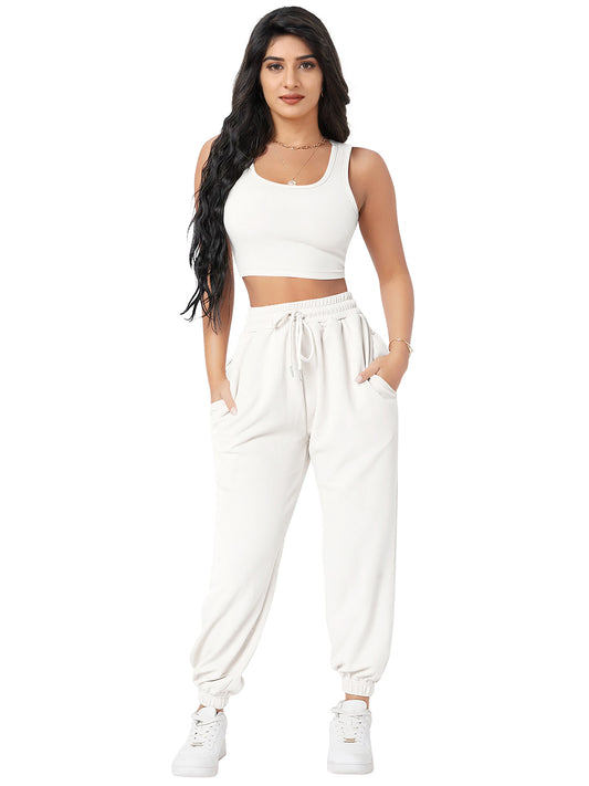 Crop Top & Jogger Cord Set DD 13 - White