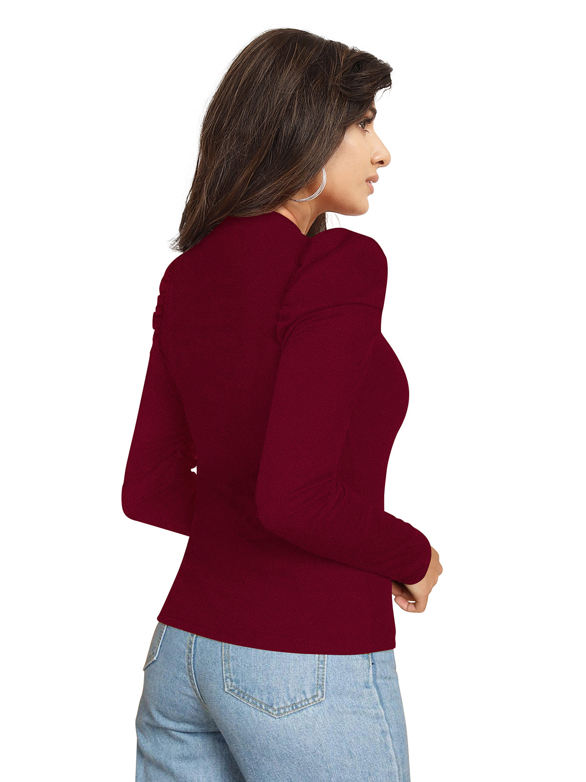 Puff Sleeves Gold Button Top PBH 116 - Maroon