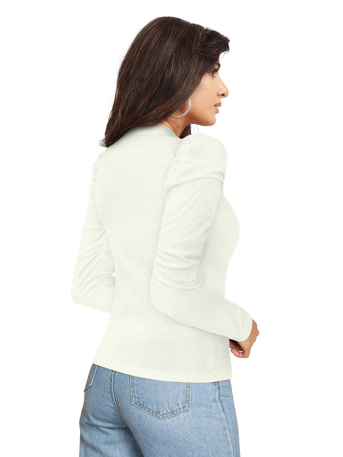 Puff Sleeves Gold Button Top PBH 116 - White